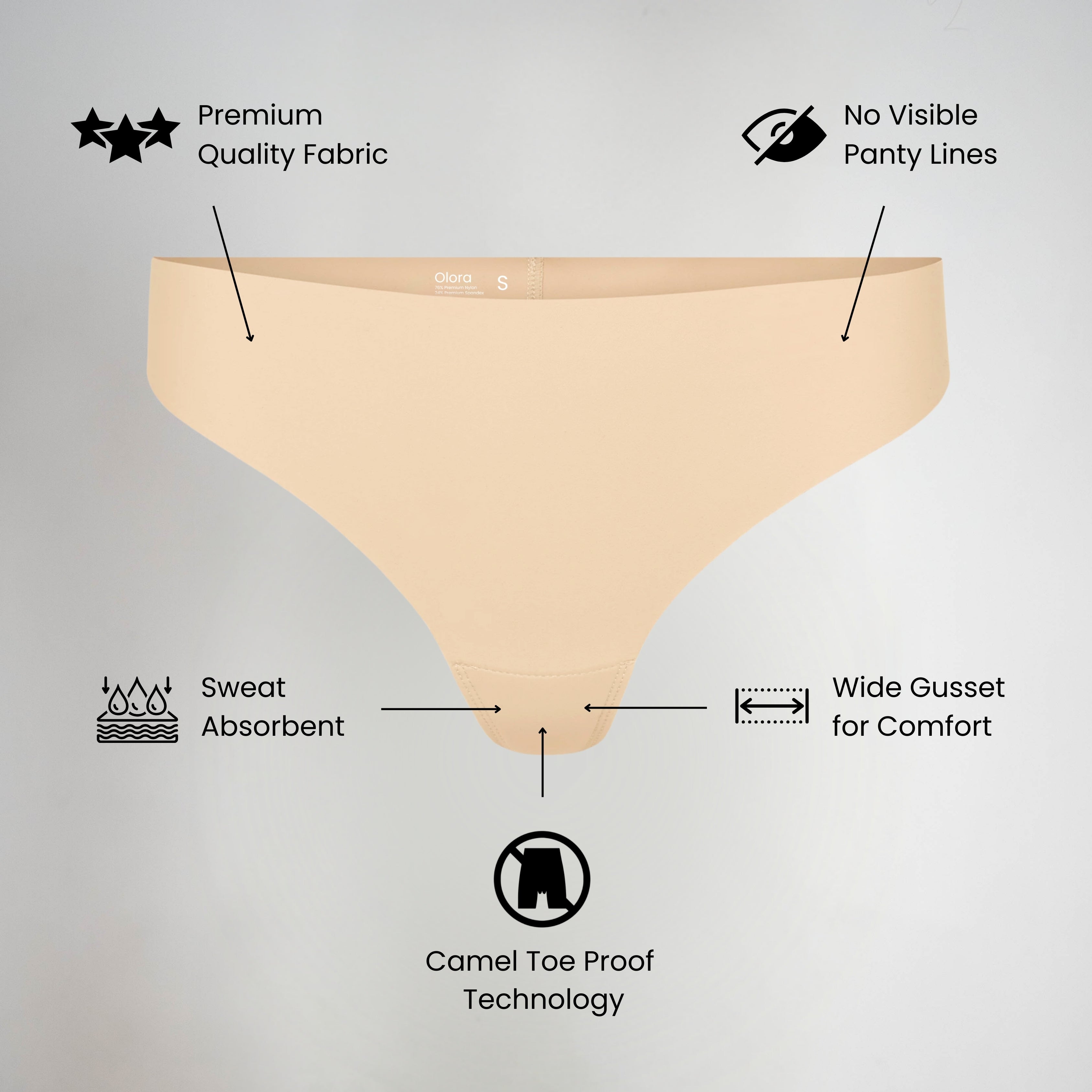 Tanga invisible con punta de camello de Olora, tiro medio
