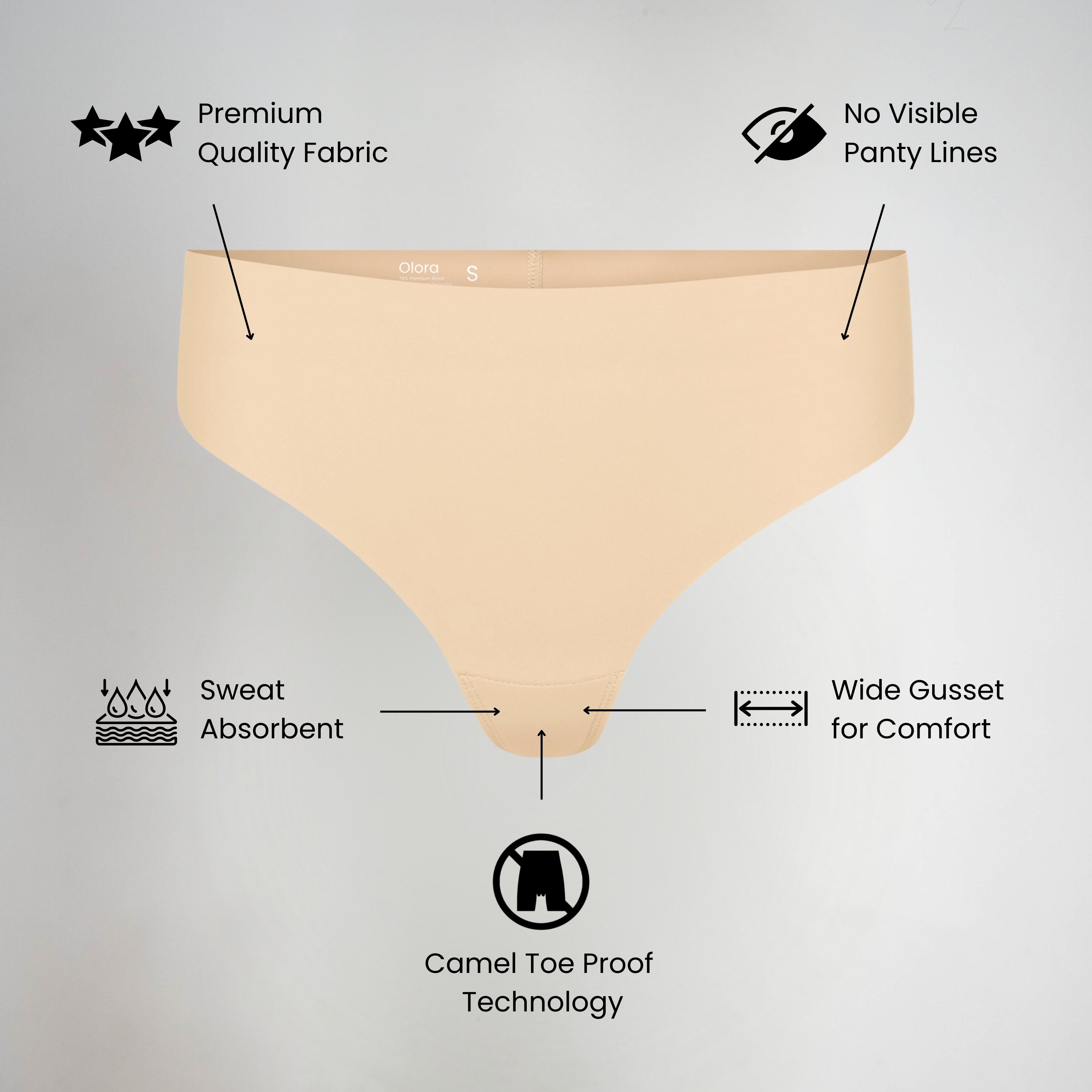 Tanga invisible con punta de camello de tiro alto Olora